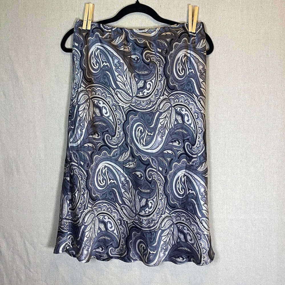 Vintage Y2K Silk Paisley Midi Skirt Black Gray Small Boho Fairy